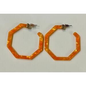 Acrylic Octagon Orange Hoop Earrings